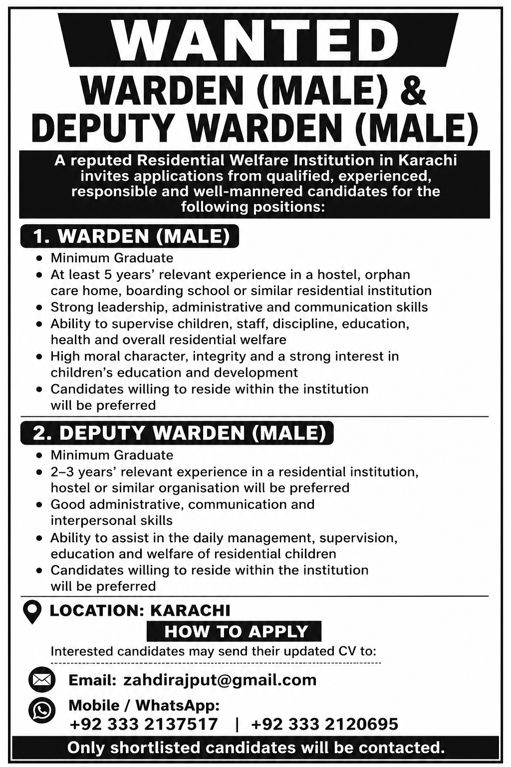 Warden ( Male )